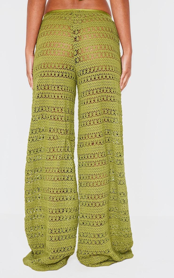 Khaki Crochet Wide Leg Dipped Hem Beach Pants Product Image