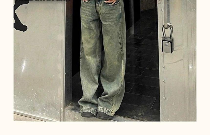 Low Waist Washed Wide Leg Jeans Product Image