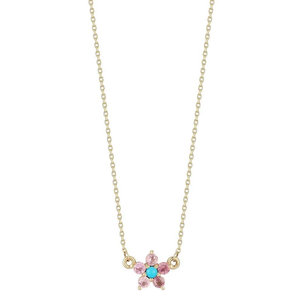 LUMINOR GOLD 14k Gold Gemstone Flower Pendant Necklace, Women's, Size: 17", Rhodolite Turquoise Product Image