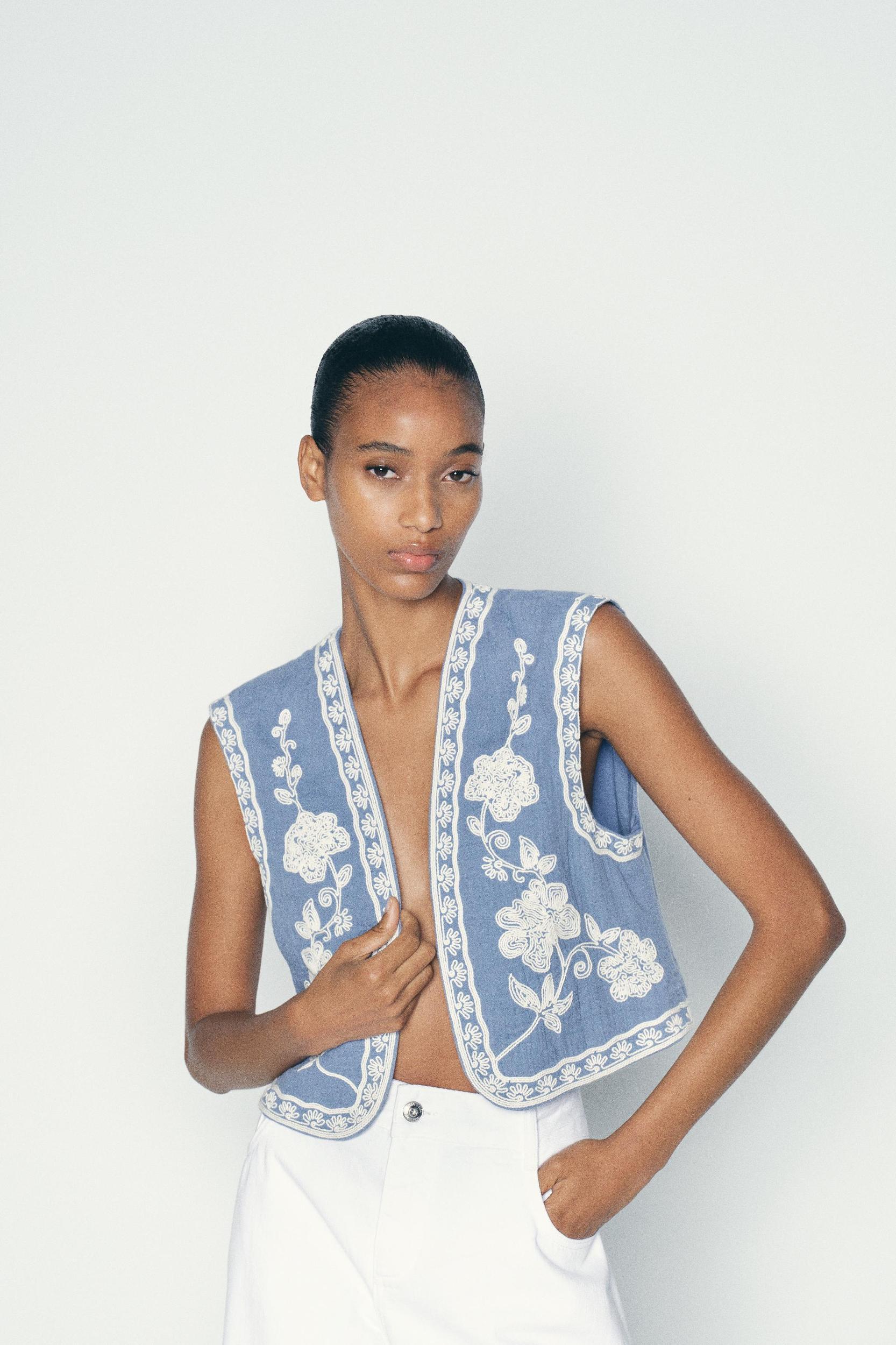 EMBROIDERED CROPPED VEST Product Image