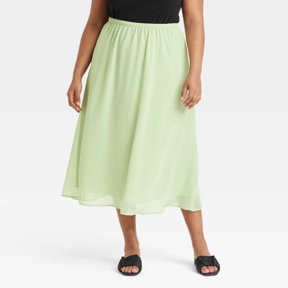 Women's Sheer Maxi A-Line Skirt - A New Day™ 1X: Recycled Polyester, Lightweight, High Rise, Full Elastic Waistband Product Image
