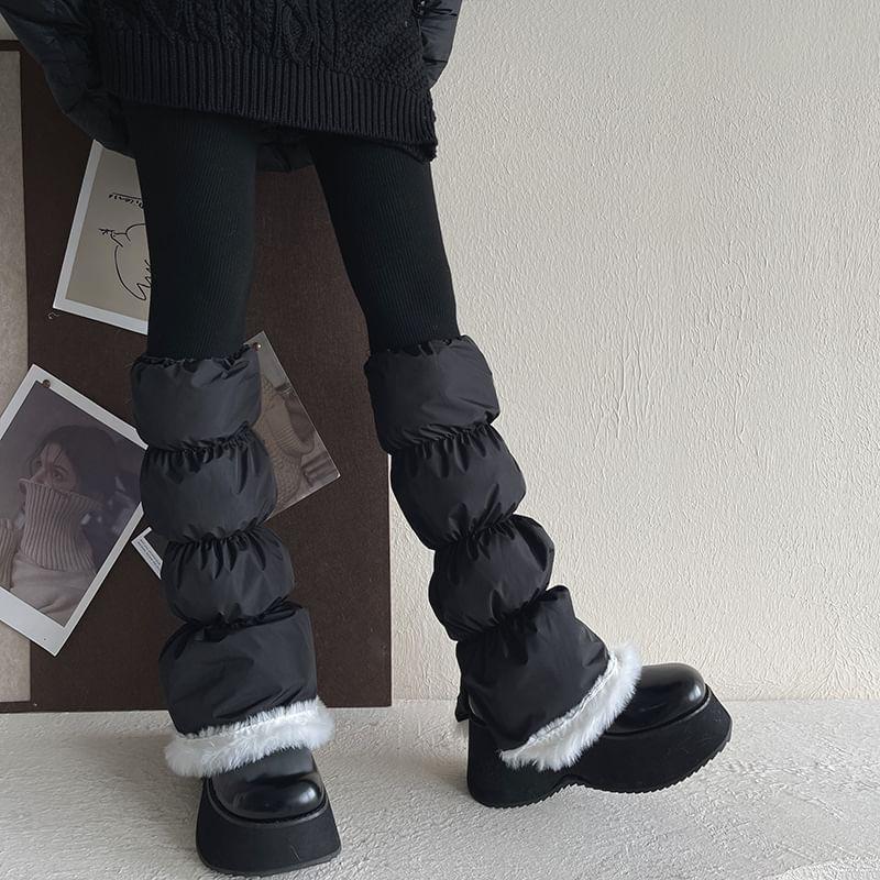 Puffer Furry Trim Leg Warmers Product Image