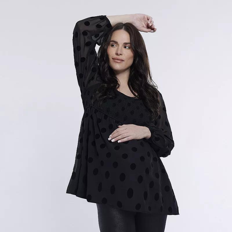 Maternity Motherhood® Smocked Babydoll Top, Women's, Size: Small-Mat, Black Ditsy Product Image