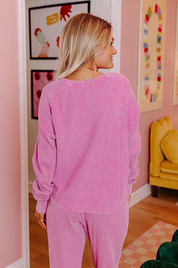 First Thing Waffle Knit Top In Dusty Purple Product Image