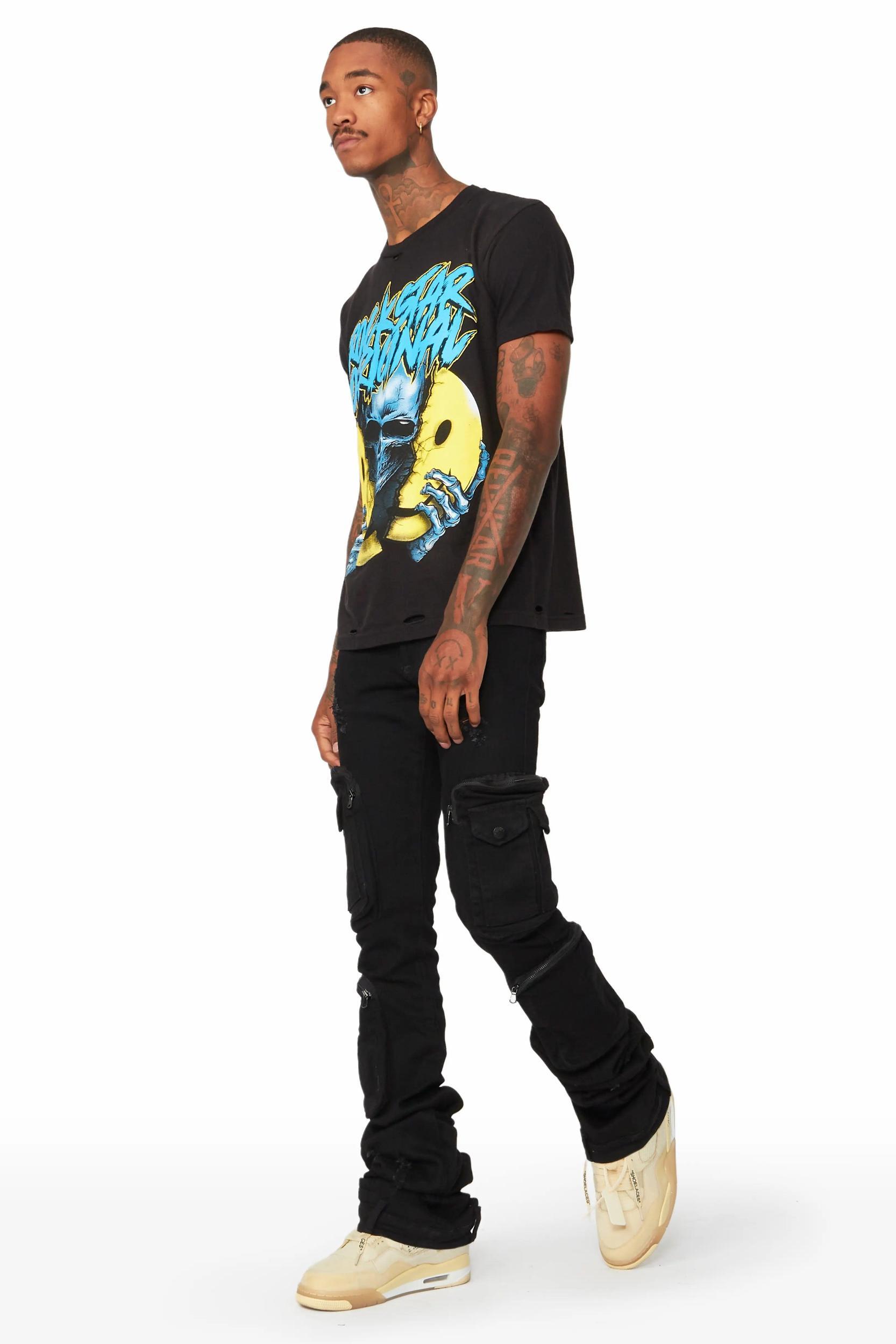Simon Jet Black Super Stacked Flare Jean Male Product Image