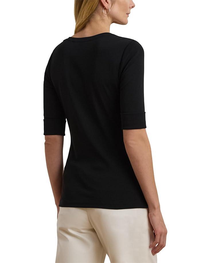 Petite Stretch Cotton Elbow-Sleeve V-Neck Tee Product Image
