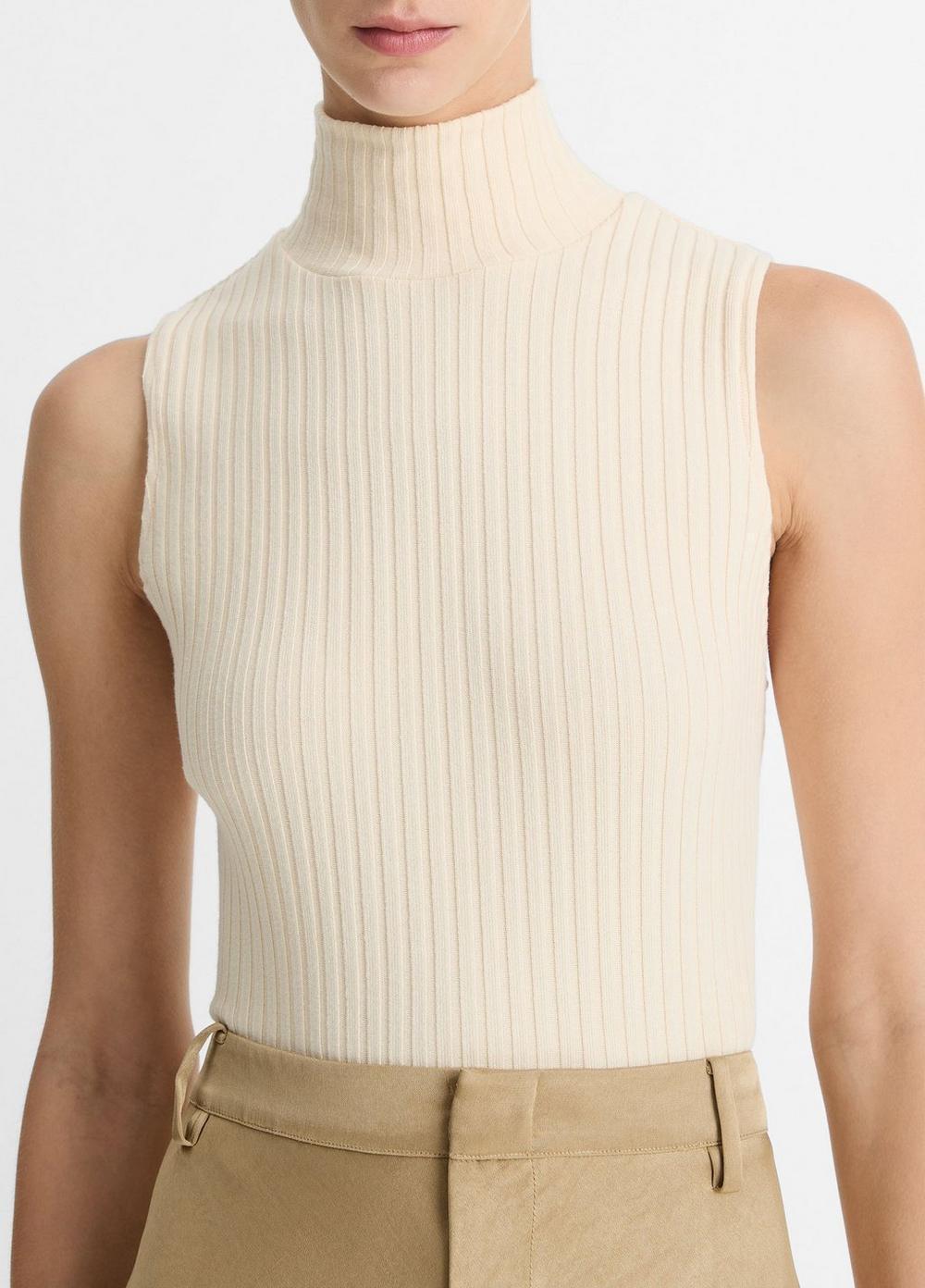 Womens Ribbed Cotton-Blend Turtleneck Top, Pale Dove, Size S Vince Product Image