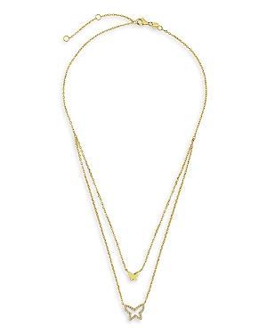 Sterling Forever Pave Butterfly Layered Pendant Necklace, 16-18 Product Image