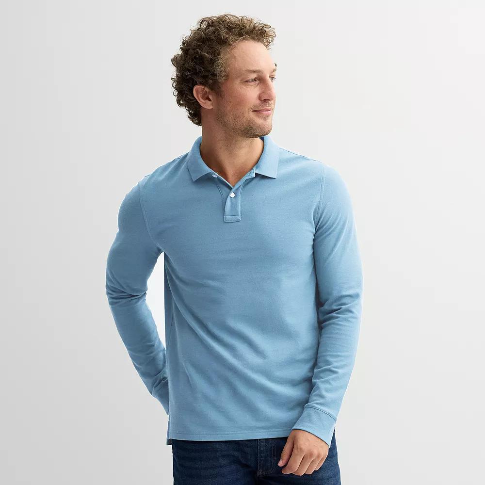Men's Sonoma Goods For Life® Long Sleeve Pique Polo, Size: XL, Brown Product Image