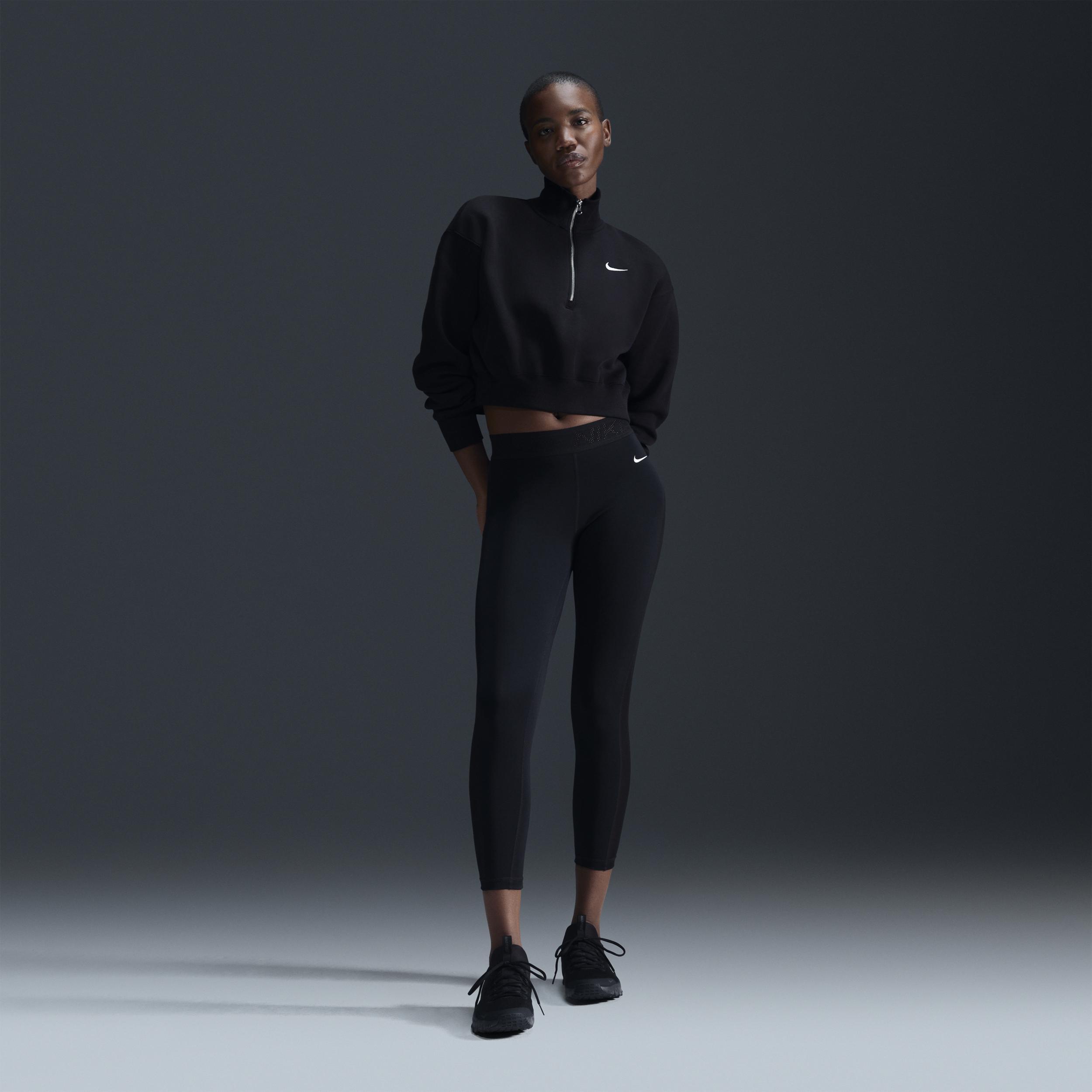 Nike Women's Sportswear Phoenix Fleece Oversized Half-Zip Crop Sweatshirt in Black/Black Size Medium Cotton/Polyester/Fleece Product Image