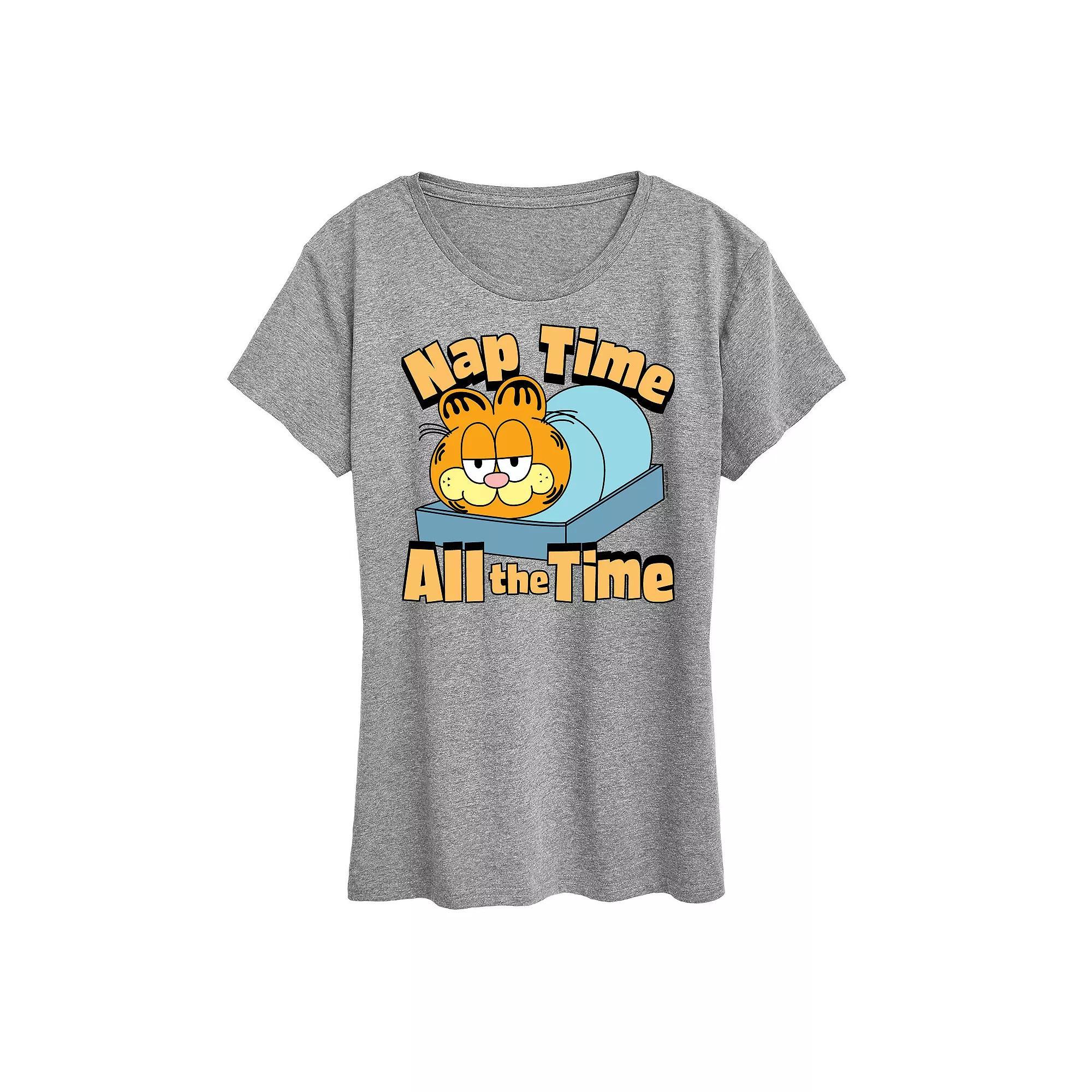 Womens Garfield Nap Time All The Time Graphic Tee, Girls Grey Gray Product Image