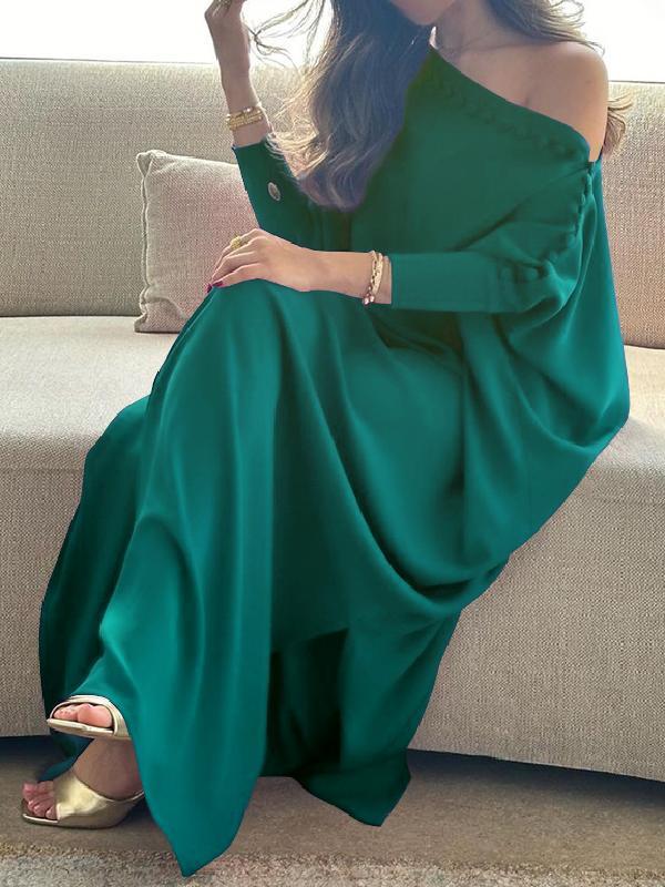 H-Line Loose Buttoned Solid Color Maxi Dresses Product Image