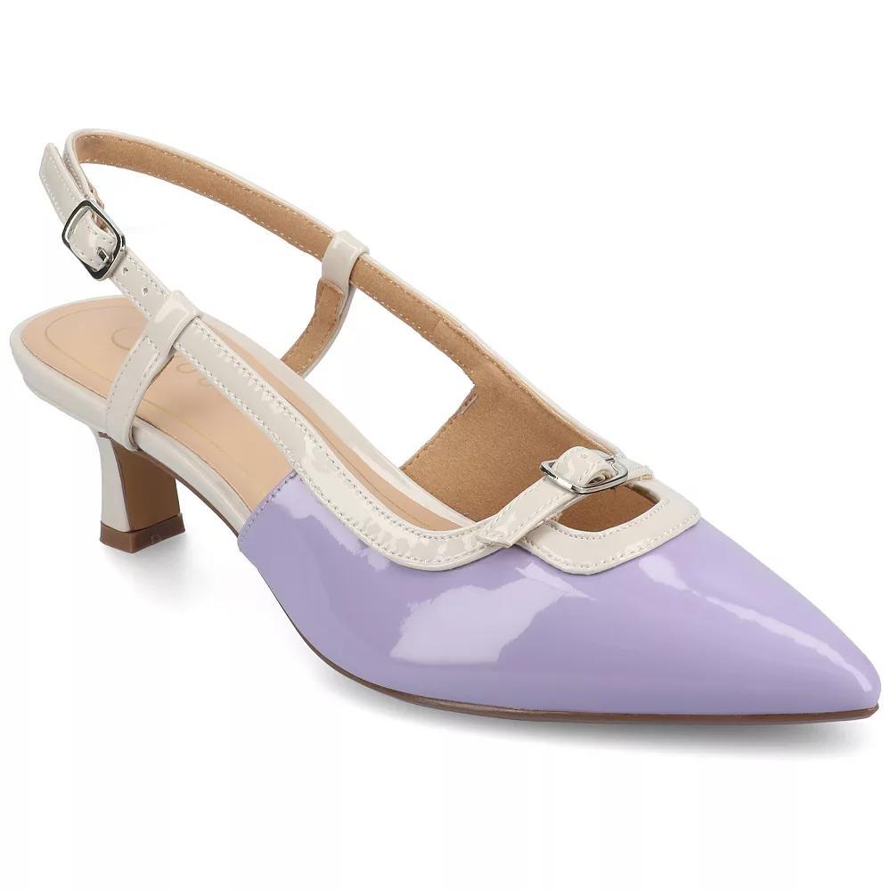 Journee Padma Womens Pointed Toe Kitten Heel Slingback Pumps Patent Purple Product Image