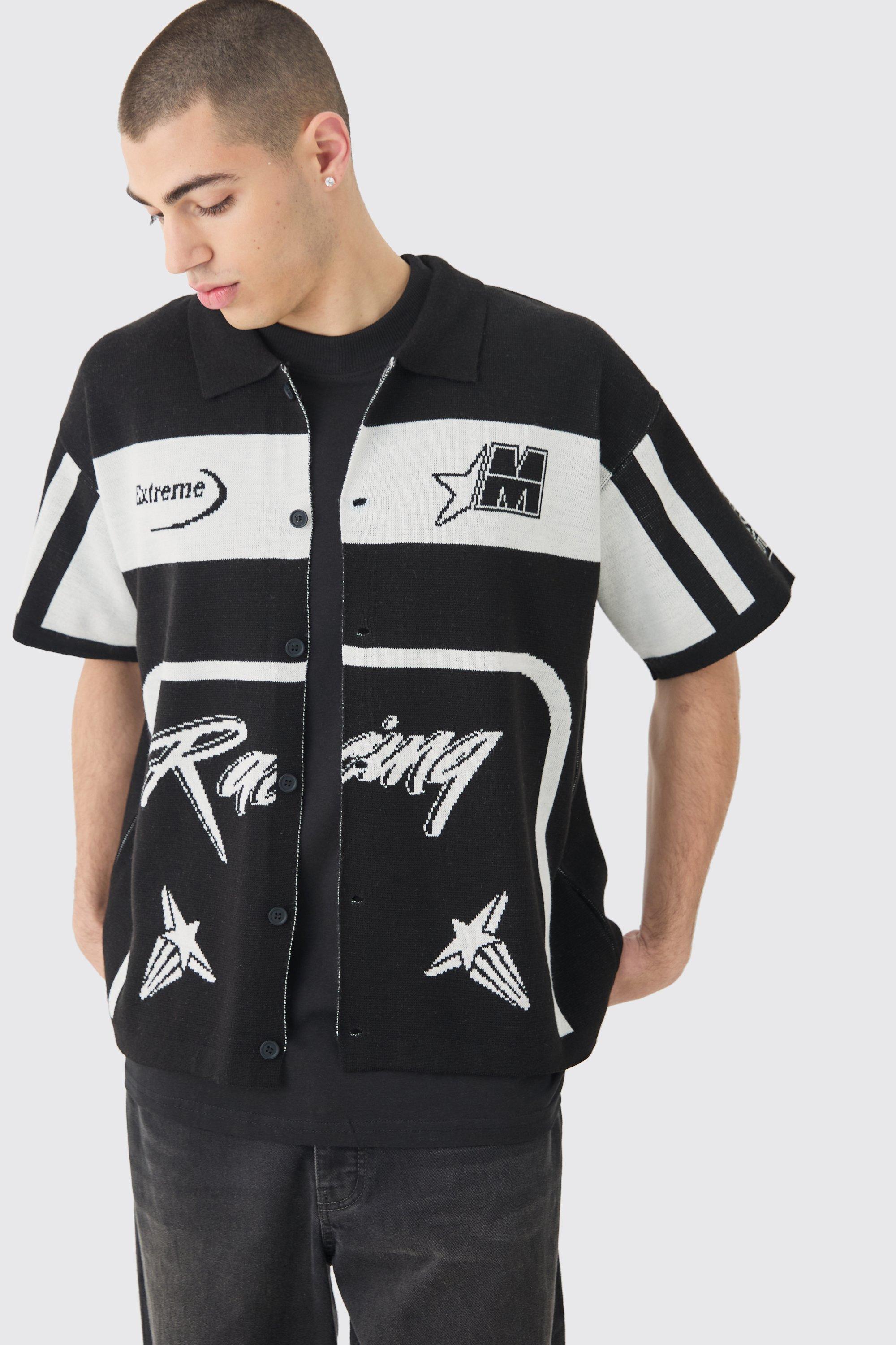 Mens Boxy Fit Knitted Moto Shirt - Black Product Image