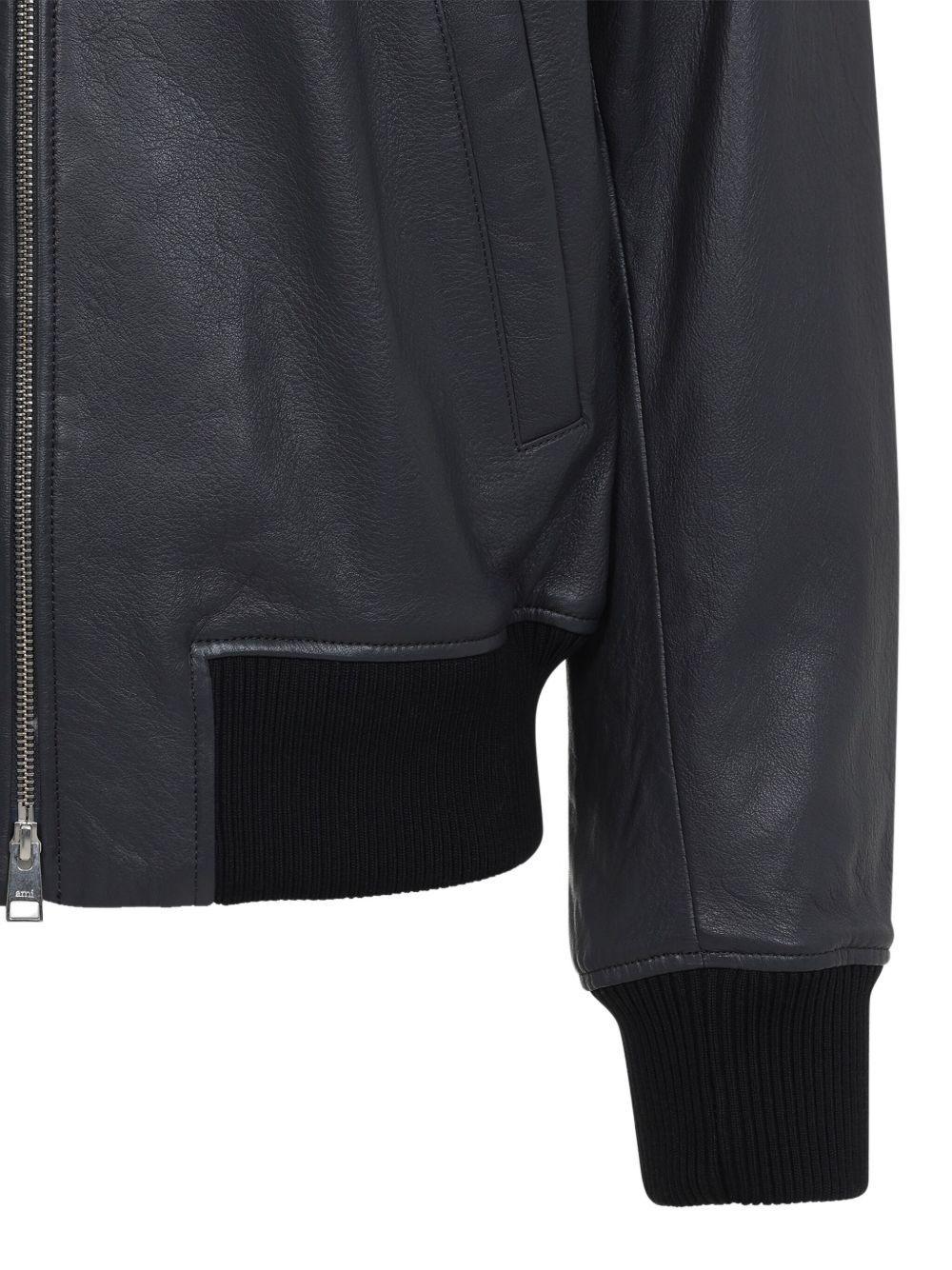 zip-front leather jacket Product Image