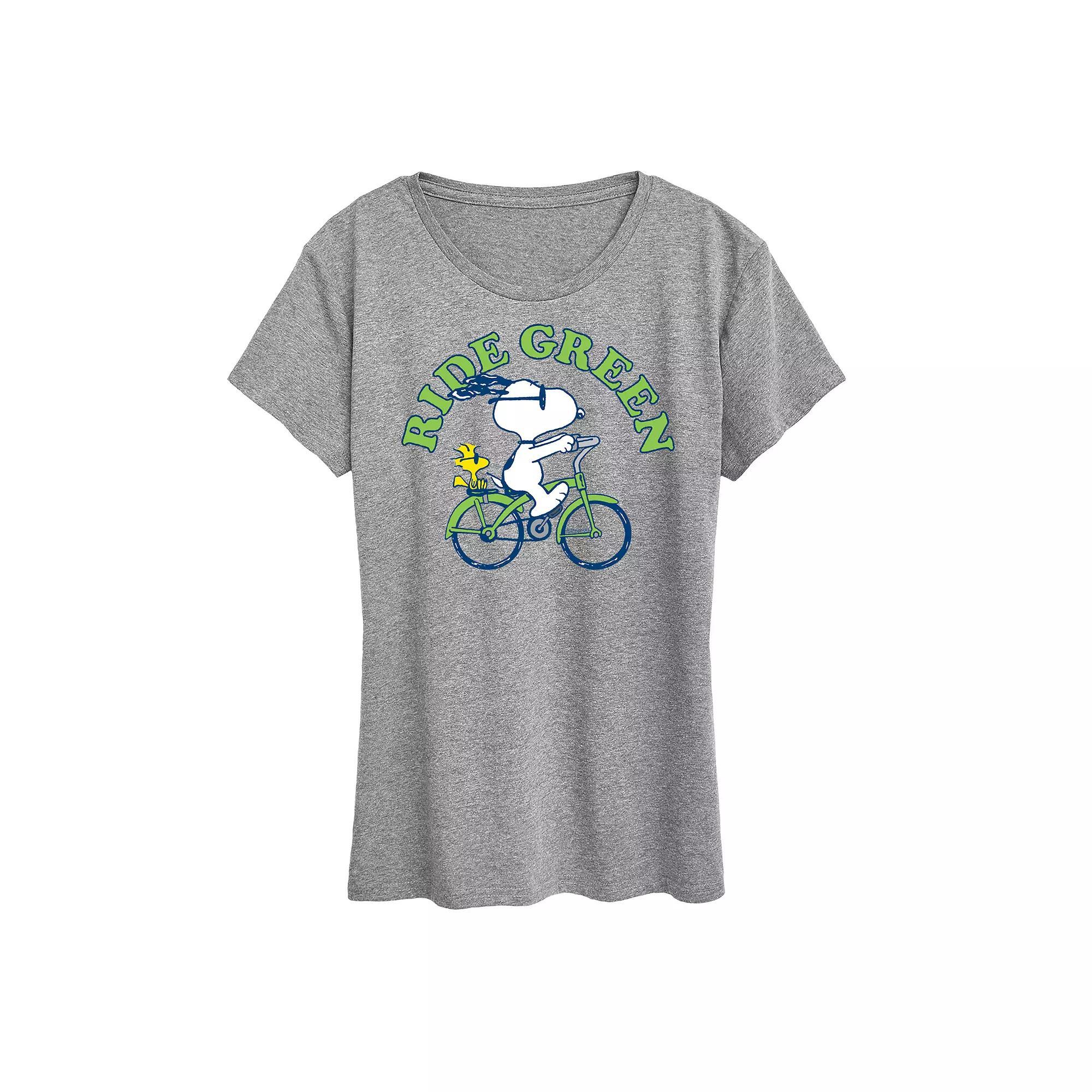 Womens Peanuts Snoopy & Woodstock Ride Green Graphic Tee Product Image