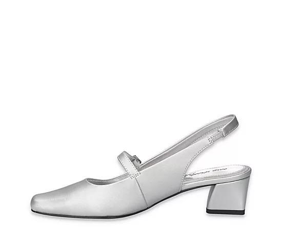Easy Street Women's Cameo Square Toe Slingback Pumps, Size: 7.5, Silver Satin Product Image