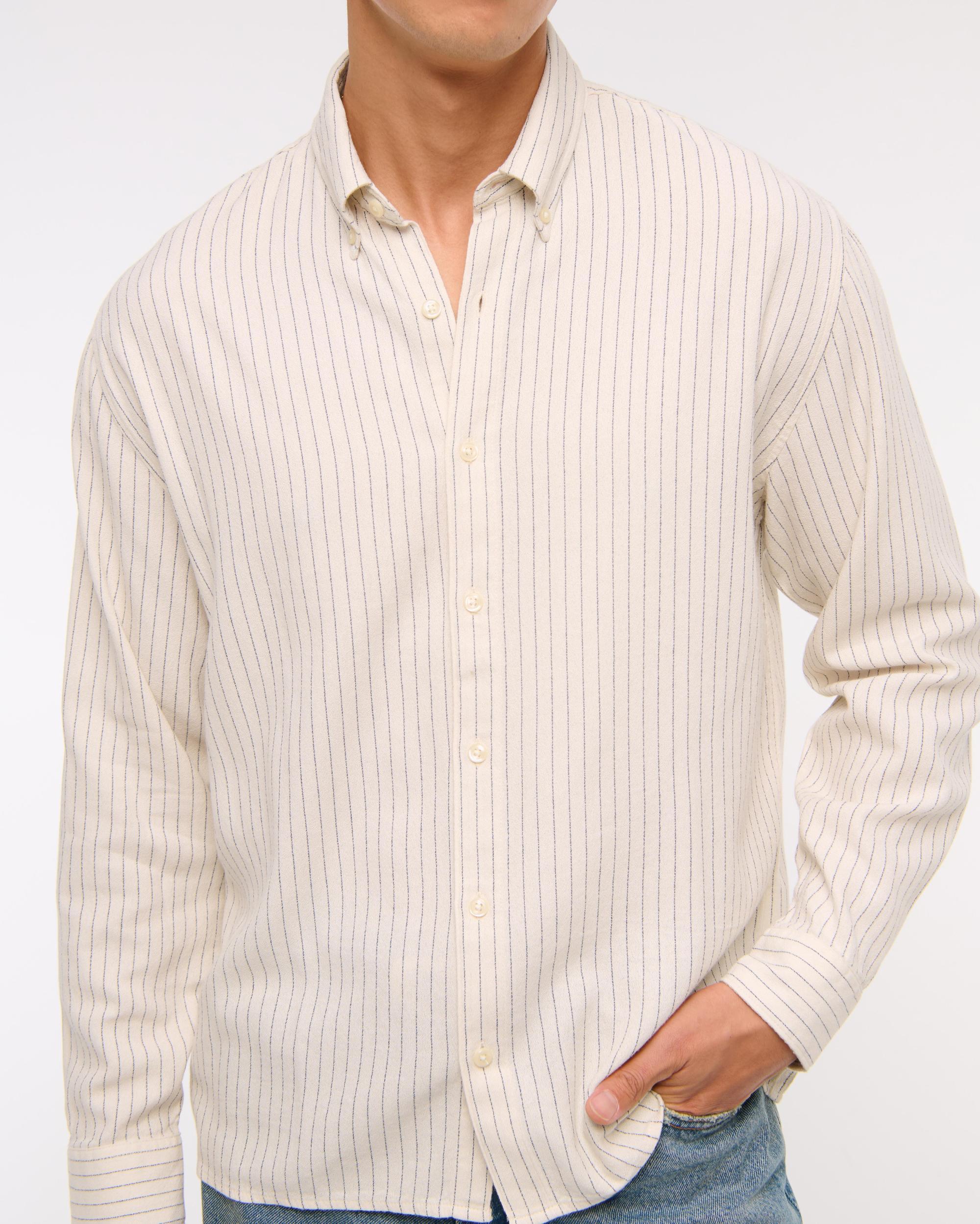 Long-Sleeve Crepe Button-Up Shirt Product Image
