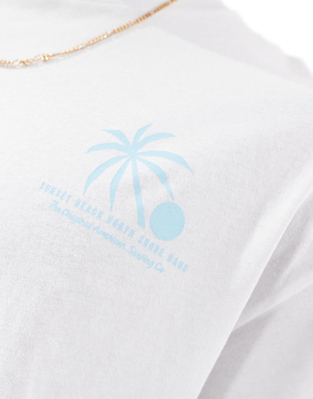 Jack & Jones oversized t-shirt with palm tree backprint in white Product Image