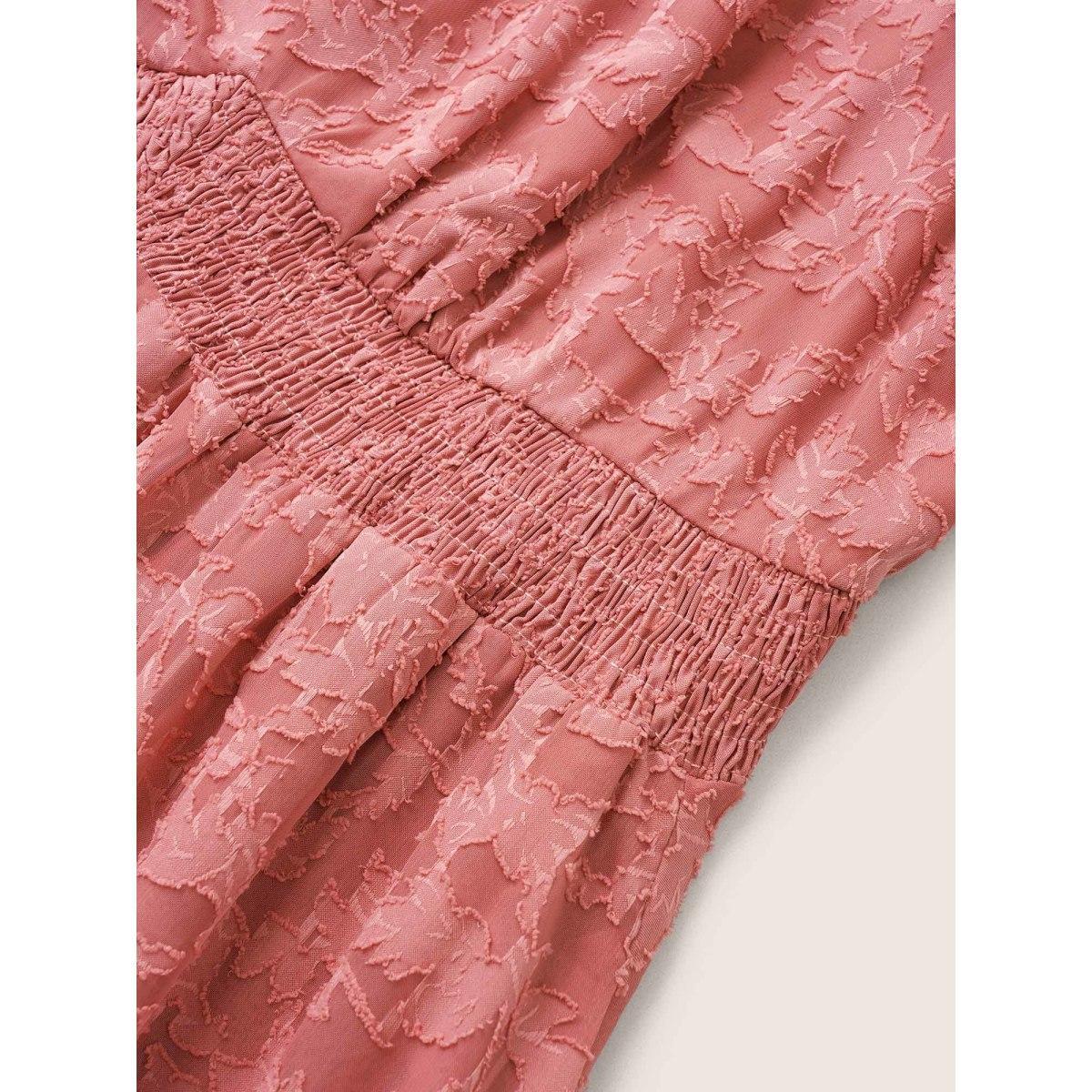 Plus Size Jacquard Texture Shirred Elastic Waist Dress Watermelon Women Elegant Elastic cuffs V-neck Long Sleeve Curvy Midi Dress BloomChic 22-24/3X Product Image