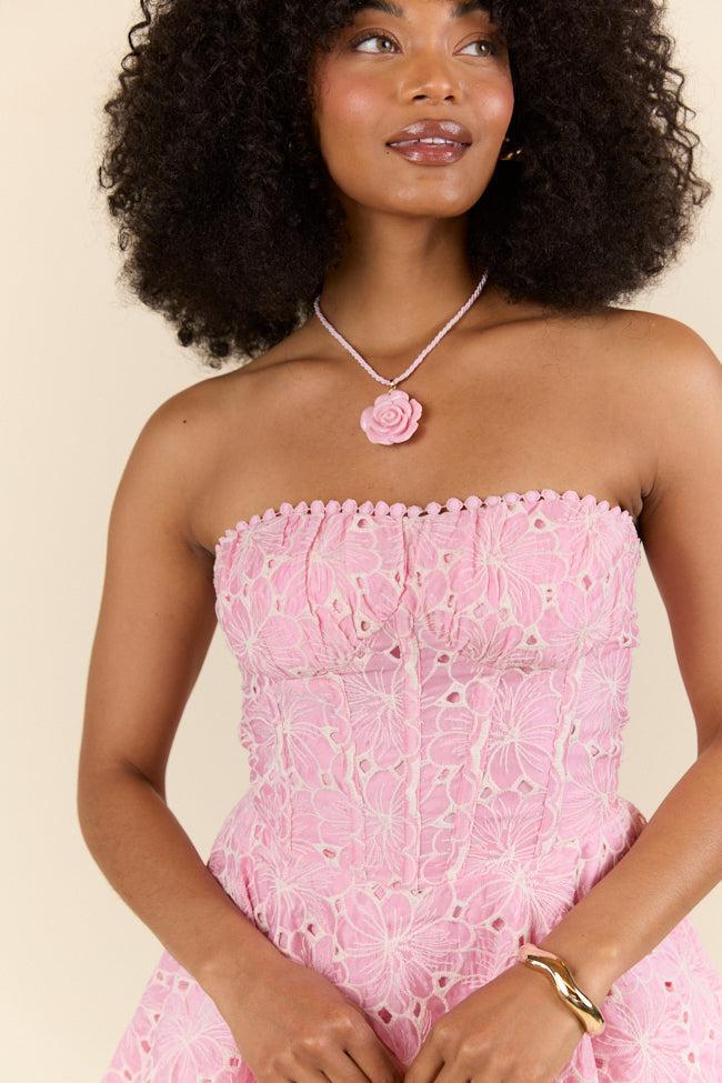 Sunlit Garden Pink Floral Lace Romper SALE Product Image