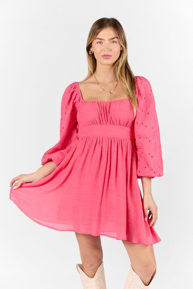 Beautiful Thoughts Pink Lace Sleeve Mini Dress Product Image