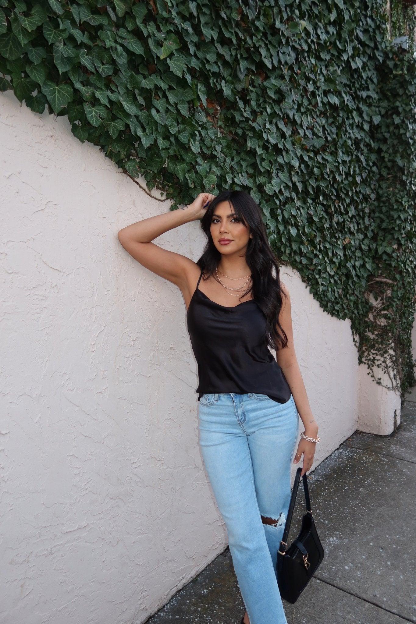 Muse By Magnolia Black Satin Cami Top - FINAL SALE Product Image