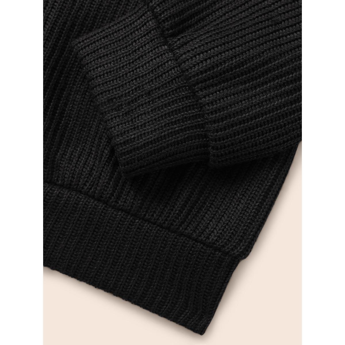Plus Size Textured Contrast Tie Knot Sweatshirt Women Black Elegant Tie knot V-neck Everyday Sweatshirts BloomChic 10/M Product Image