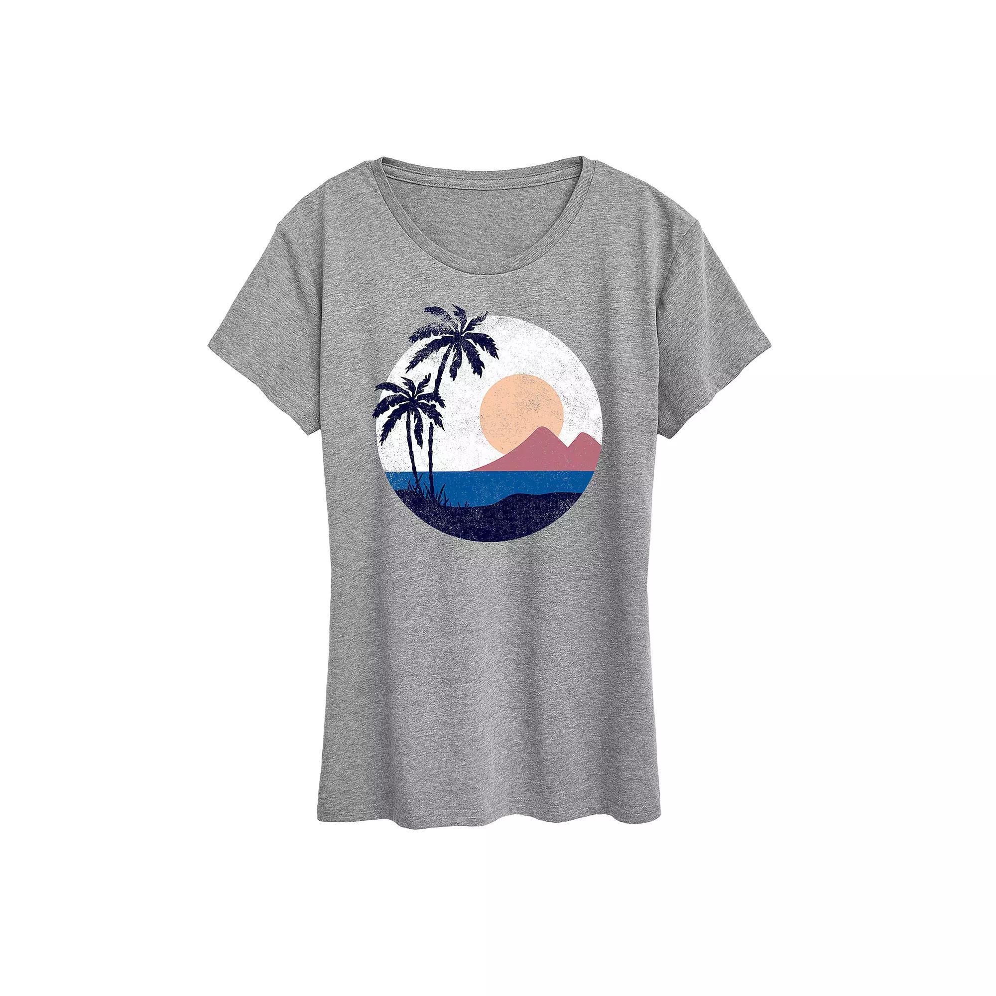 Womens Geometric Beach Scene Graphic Tee Grey Gray Product Image