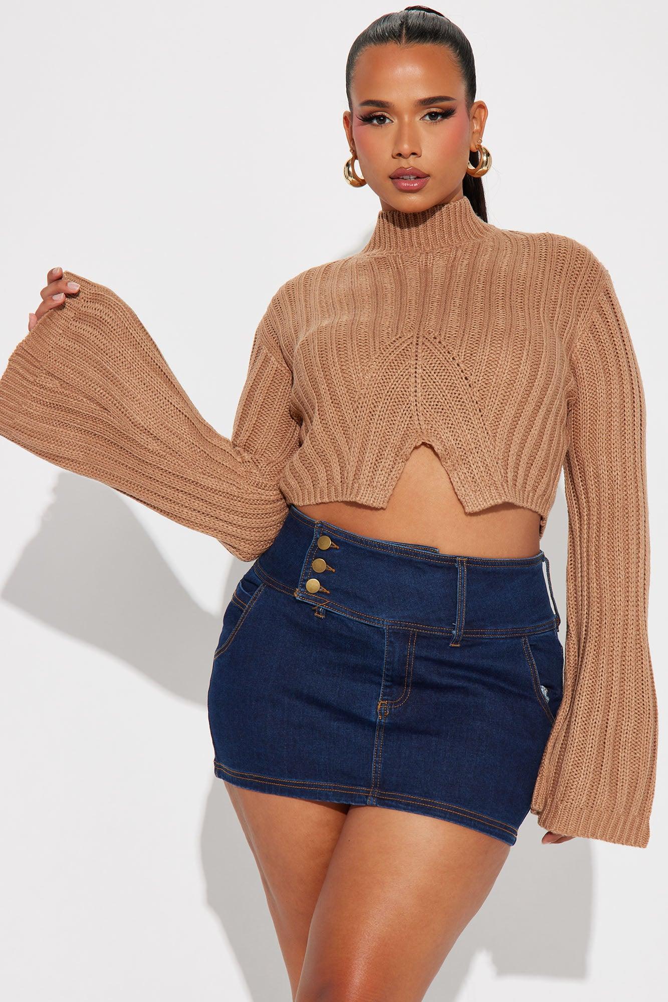 Rebel Heart Cropped Turtleneck Sweater - Taupe Product Image