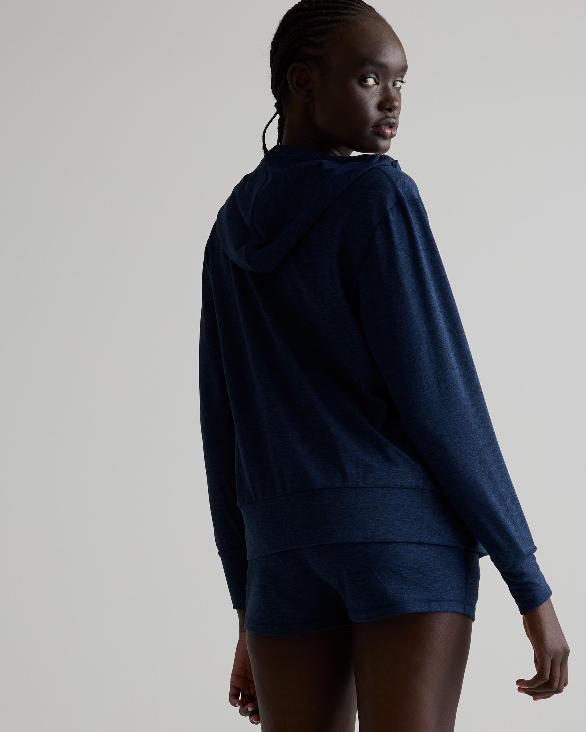 Quince | Women's Super Soft Performance Full Zip Hoodie in Navy, Flowknit Activewear, Recycled Polyester Product Image