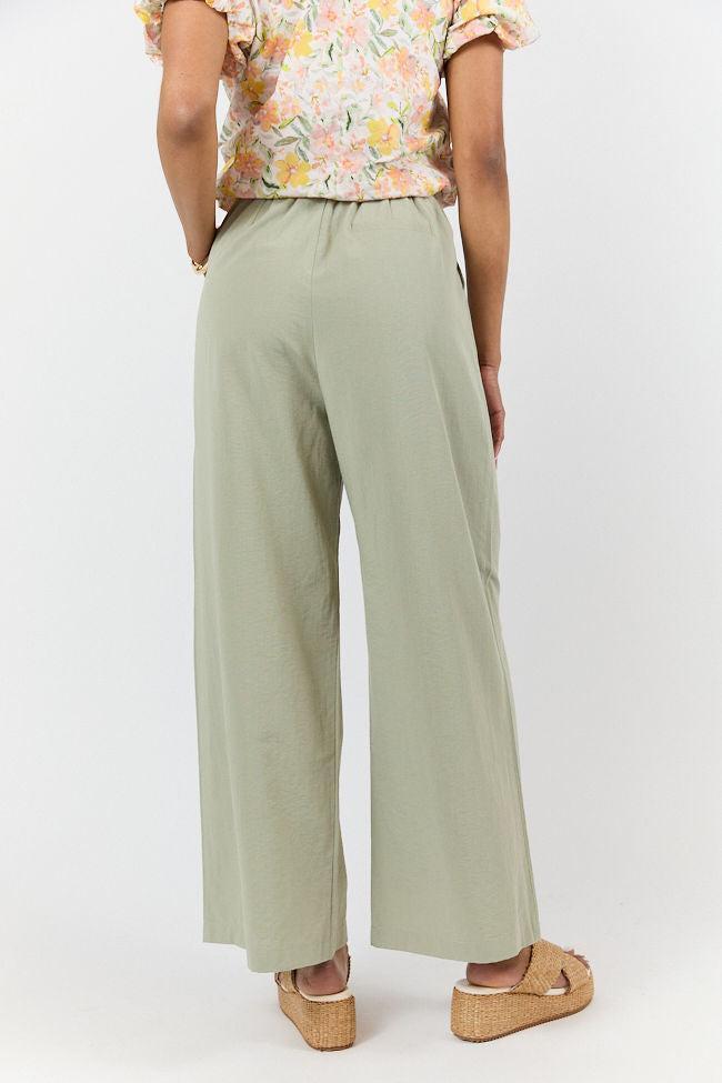 True Bliss Sage Pull On Wide Leg Trousers FINAL SALE Product Image