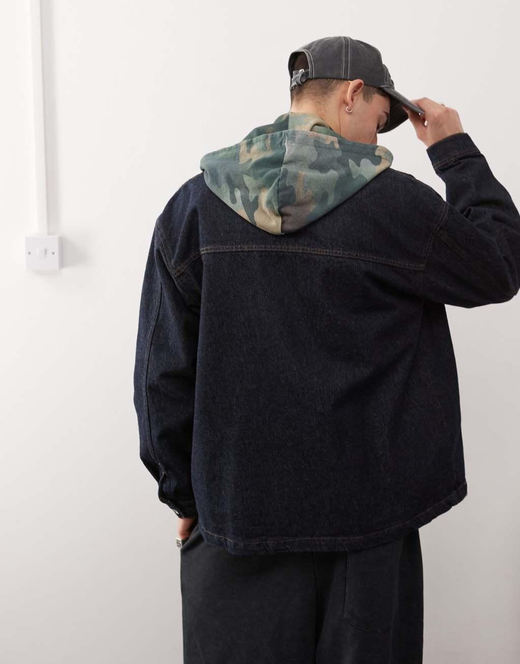 COLLUSION denim zip up shirt in rinsed wash Product Image