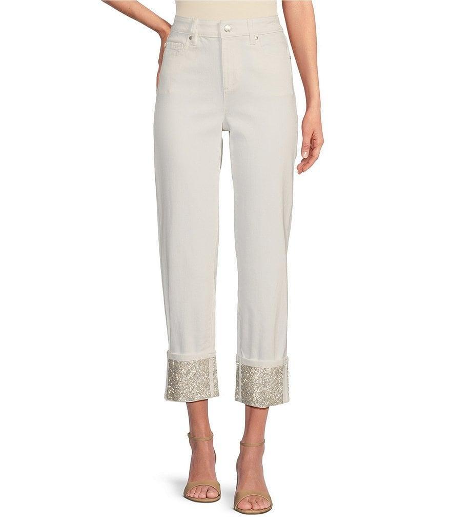 KARL LAGERFELD PARIS Stretch Denim Cropped Cuffed Jeans Product Image