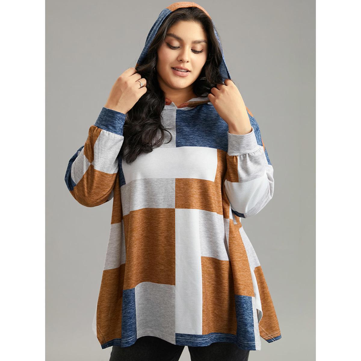 Plus Size Colorblock Contrast Hooded Drop Shoulder Sweatshirt Women Multicolor Casual Contrast Hooded Everyday Sweatshirts BloomChic 28/5X Product Image