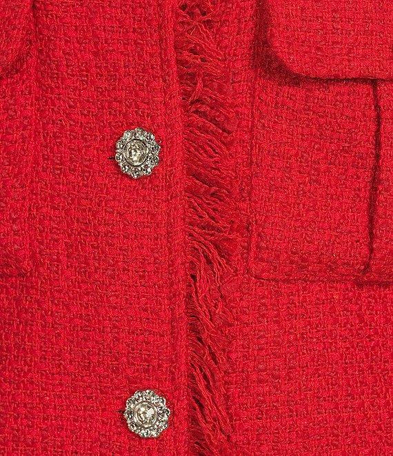 Sugarlips Trista Tweed Point Collar Neck Long Sleeve Decorative Button Front Blazer Product Image