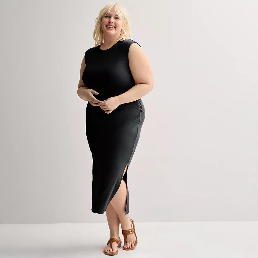 Plus Size INTEMPO™ Sleeveless Shirred Dress, Women's, Size: 0X, Black Product Image