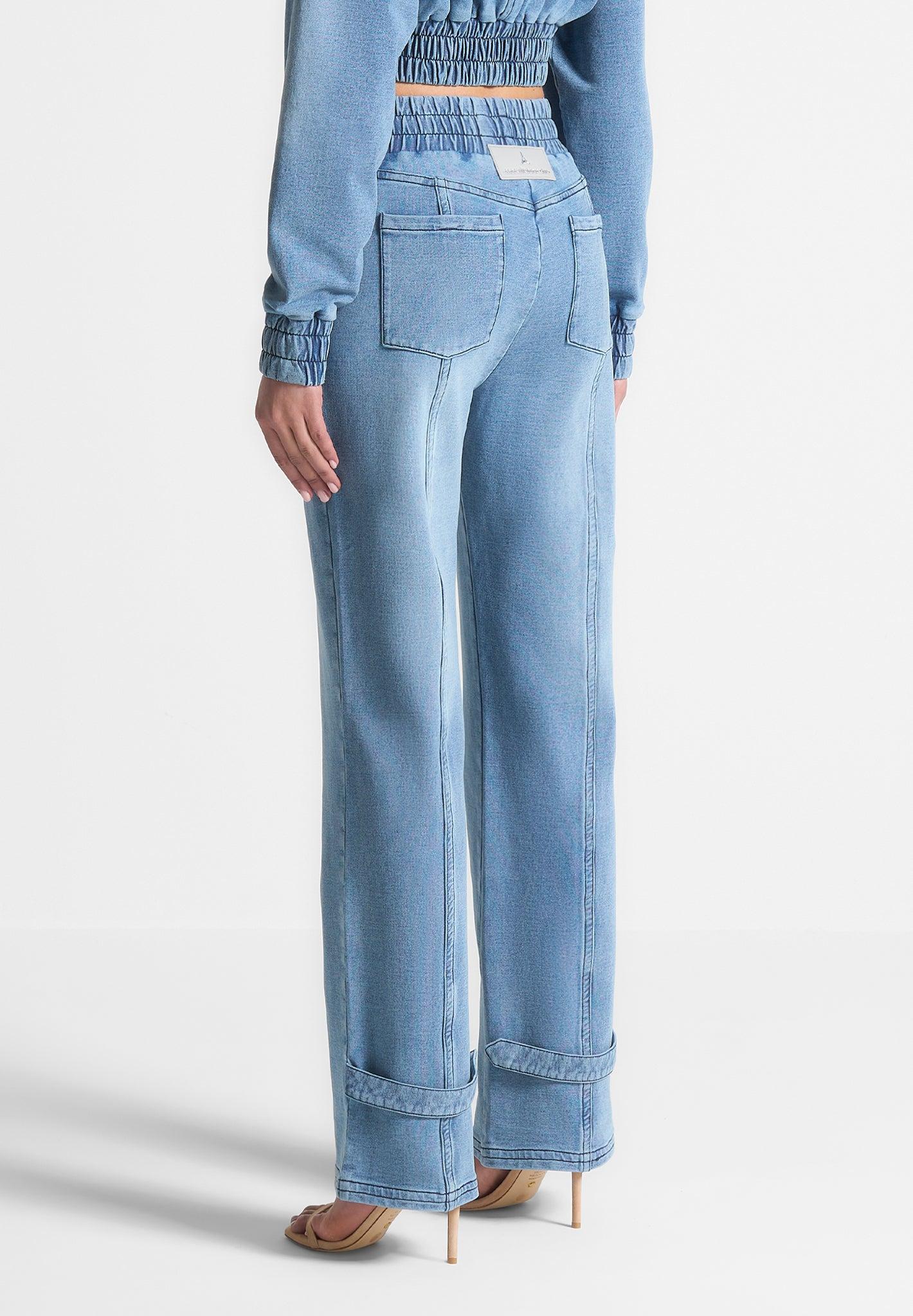 Washed Denim Jersey Joggers - Mid Blue Female Product Image