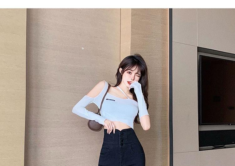 High Waist Washed Skinny Jeans Product Image