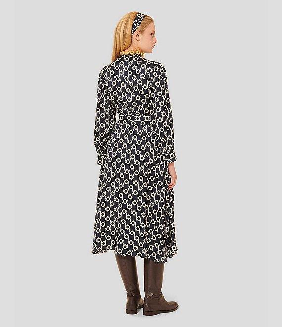 Tara Jarmon Rivoltina Satin Floral Print Notch Collar Long Sleeve Button Front Midi Dress Product Image