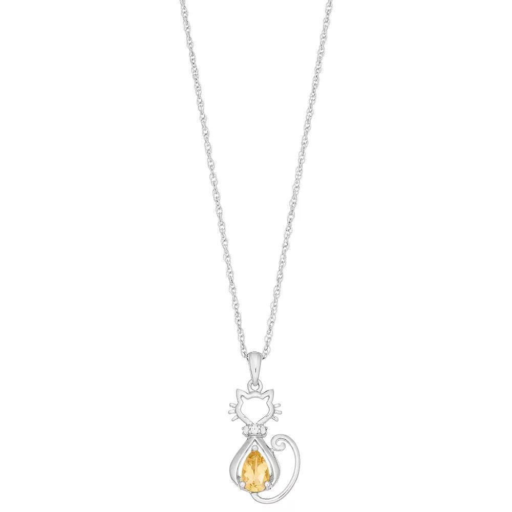 Sterling Silver Gemstone & Lab-Created White Sapphire Cat Pendant, Women's, Size: 18", Peridot Product Image