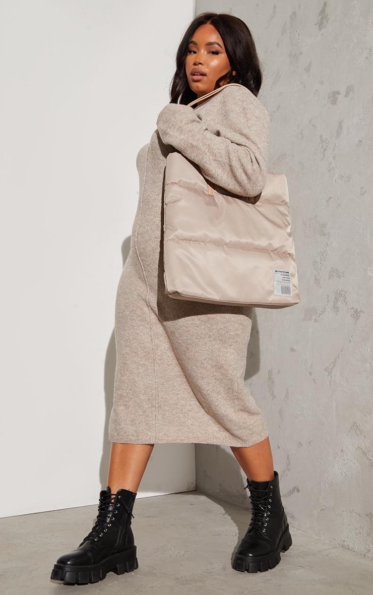 Plus Oatmeal Knitted Seam Front Midaxi Dress Product Image