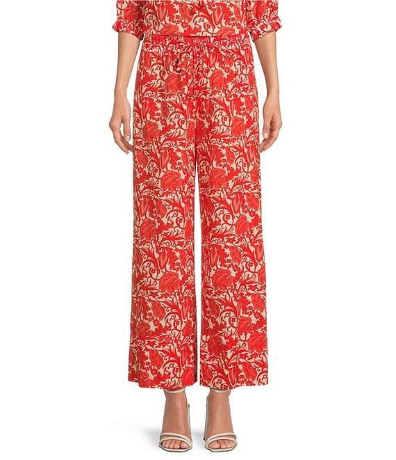 Ro's Garden Nico Woven Floral Print Elastic Waist Drawstring Pull-On Pants Product Image