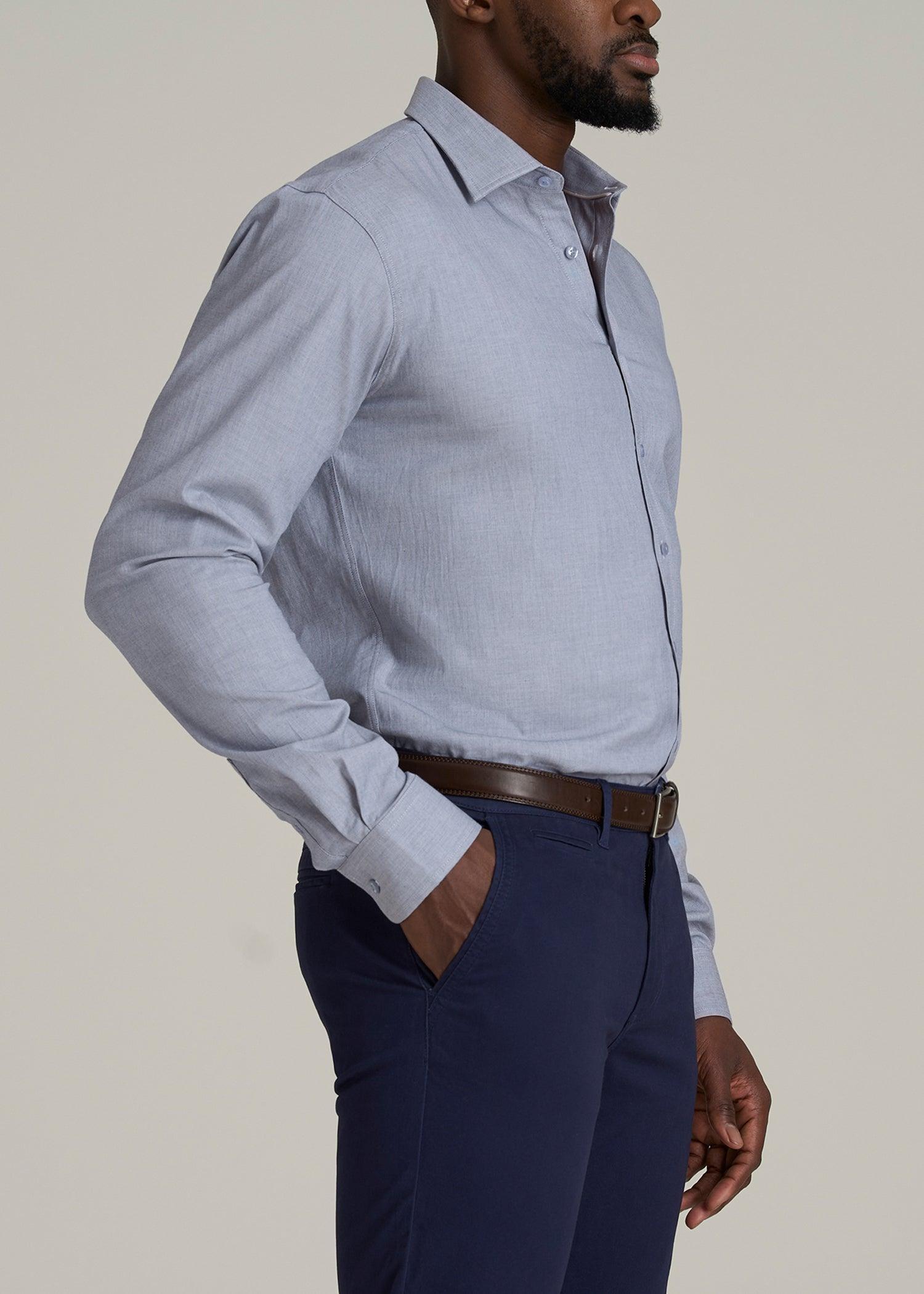 Oskar Button-Up Dress Shirt for Tall Men in Navy Micro Texture Product Image