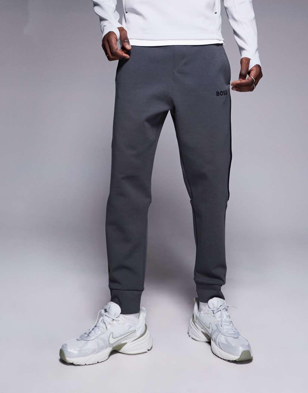 BOSS Green Hadiko Tape cuffed sweatpants regular fit in dark gray Product Image