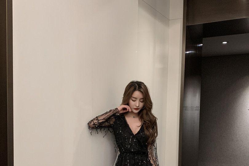 Long-Sleeve Sequined Romper Product Image