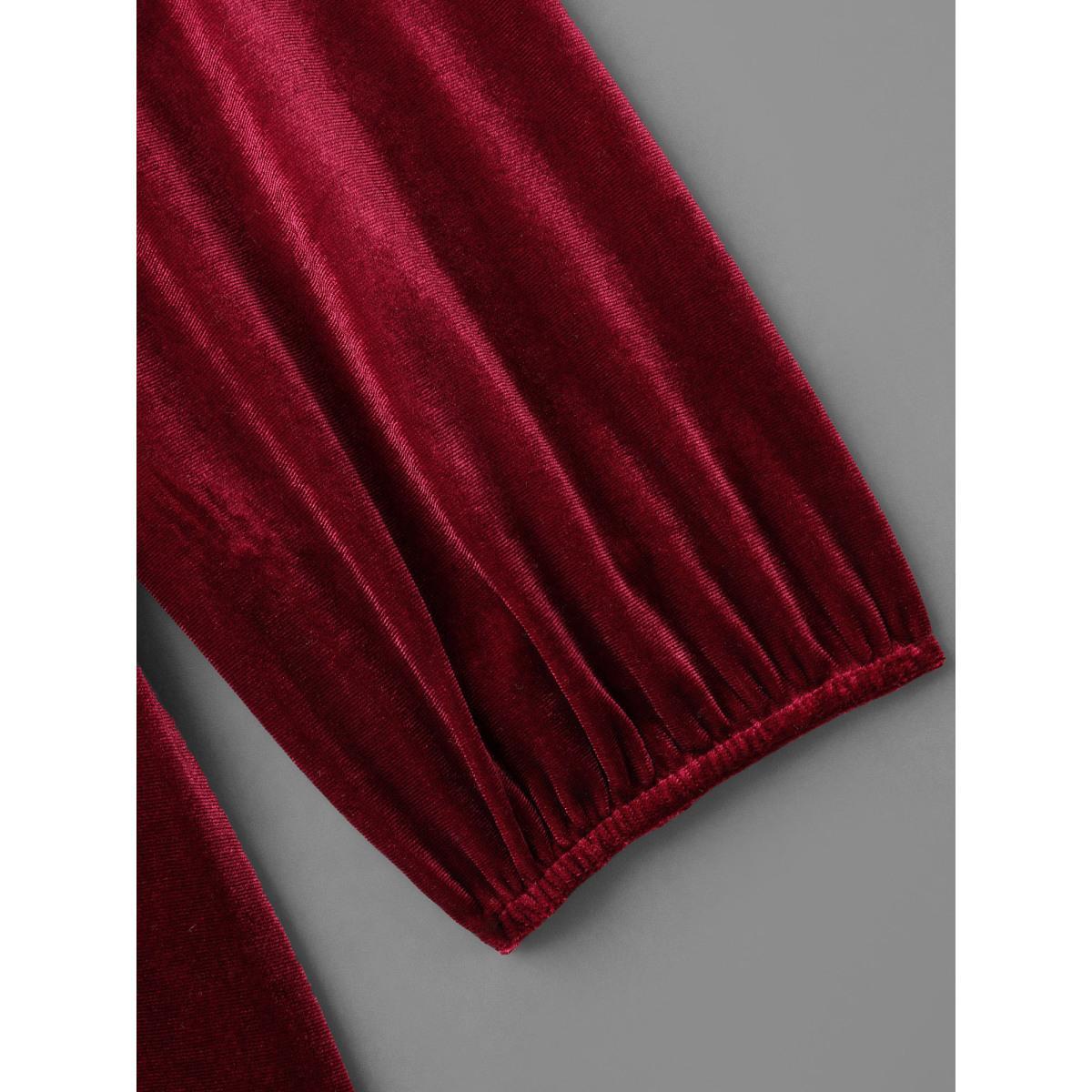 Plus Size Scarlet Plain Round Neck Gathered Velvet Blouse Women Elegant Long Sleeve Round Neck Everyday Blouses BloomChic 14-16/1X Product Image