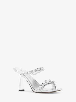 Clara Embellished Metallic Snake Embossed Leather Sandal Product Image