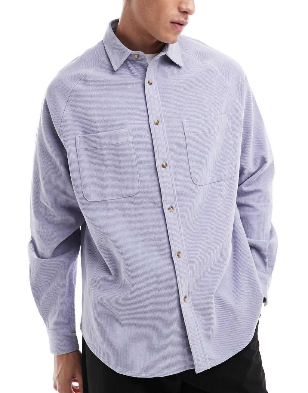 ASOS DESIGN 90s oversized cord shirt in blue Product Image