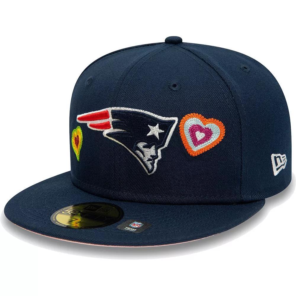 Men's New Era Navy New England Patriots Chain Stitch Heart 59FIFTY Fitted Hat, Size: 7 7/8, Blue Product Image